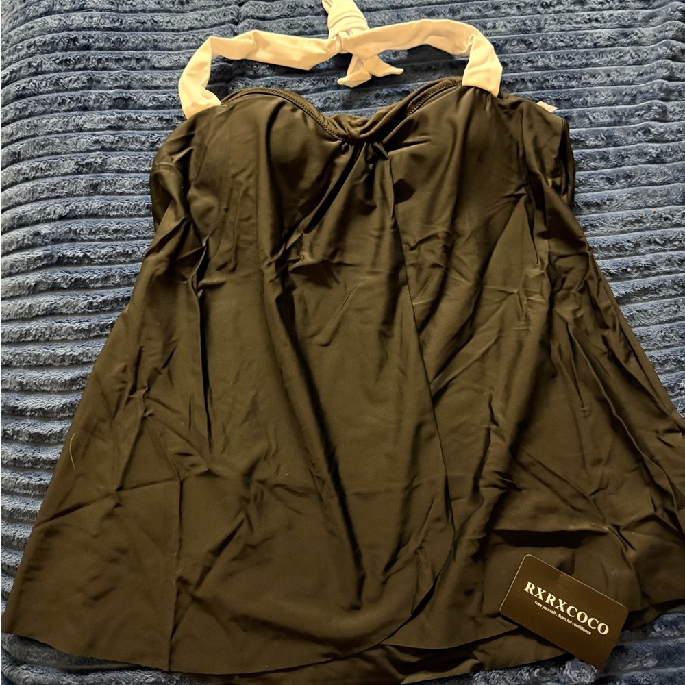 Black and White Halter Two Piece Swimsuit